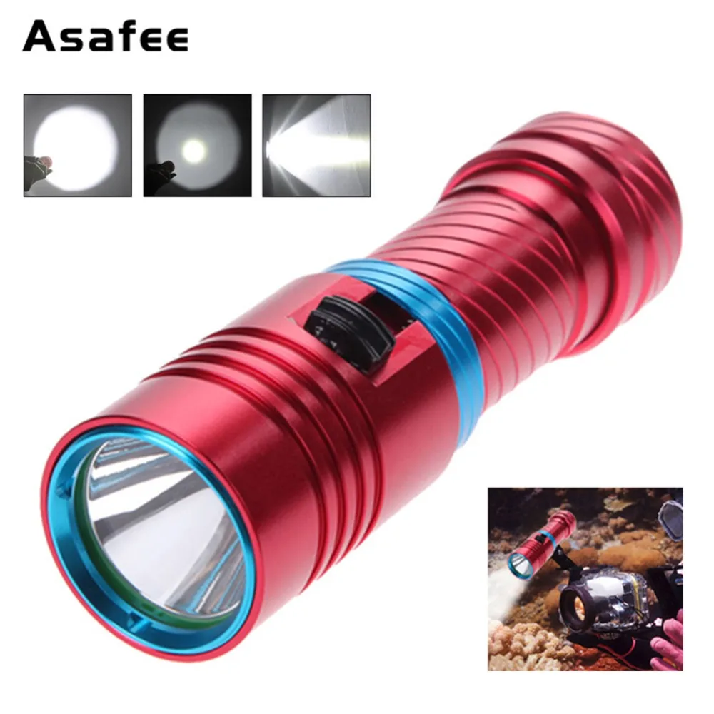 

DaskFire Rechargeable Diving Light Torch 2000LM XM-L2/T6 LED Scuba Diving Flashlights Underwater Torch Red