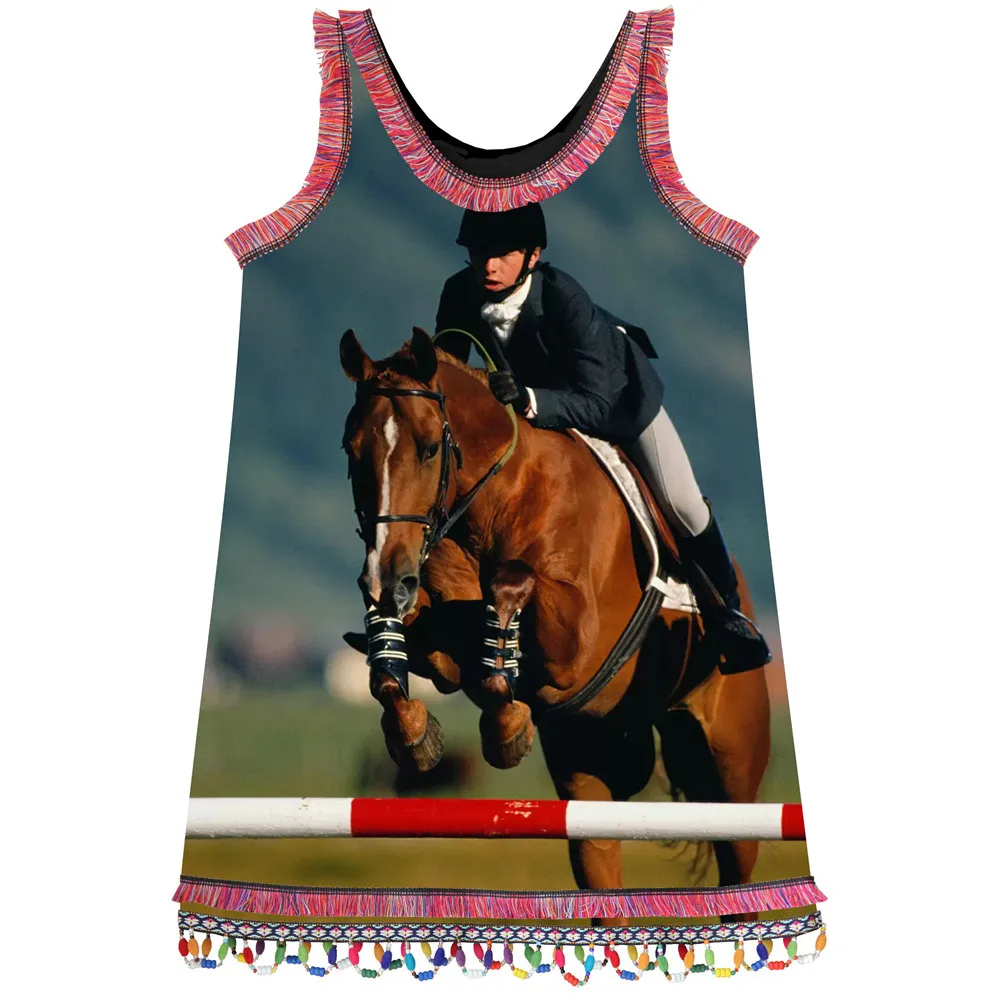 baby Girl lace Dresses Summer style best horse racing Print brand