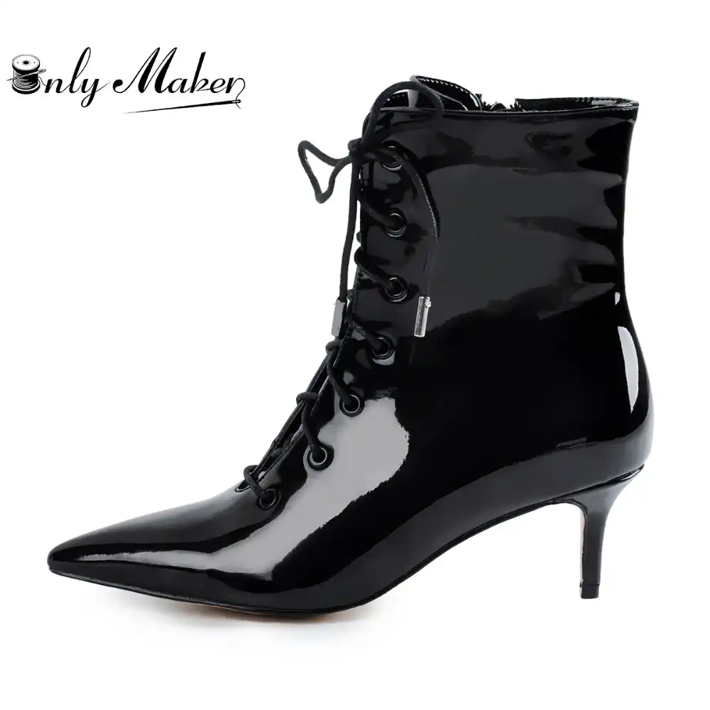 black lace up boots with small heel