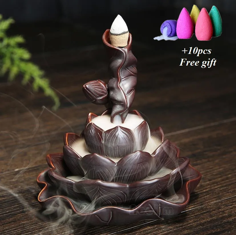 

Delicate Lotus Black Waterfall Burner Ceramic Backflow Incense Holder Ceramic Made Censer Incense Burner 13*13cm