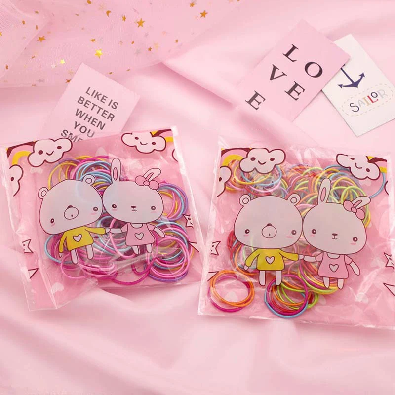 

Kids Rubber Band 100 Pcs Mixed Color Women Girl Elastic Hair Accessory Band Rope Ponytail Holder Headbands