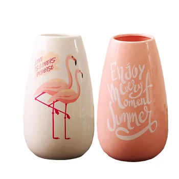 

Europe Flamingo Flower Vase Ornaments Ceramic Vase Desktop Art Crafts Fashion Flower Inserted Vase Wedding Gifts Home Decoration