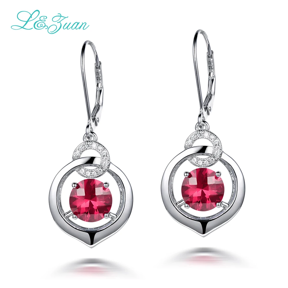 

l&zuan 925 Sterling Silver Drop Earrings 4.4ct Red Stone Romantic Luxury Earrings Fine jewelry For Women