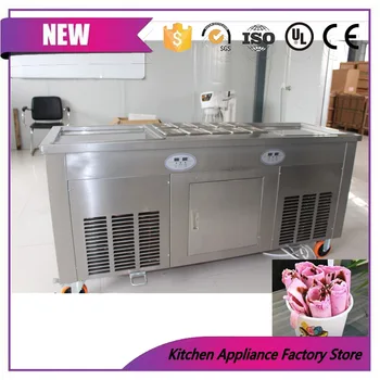 

Free shipping by sea big capacity 2 pan and 3 compressor commerical hard roll ice cream making machine