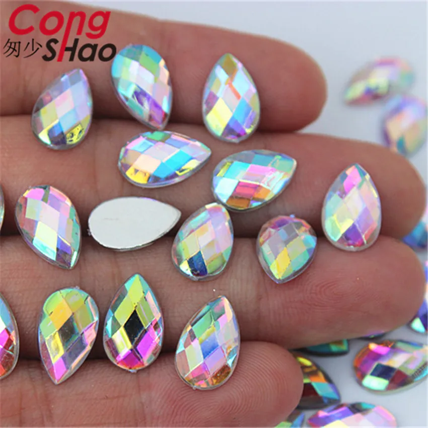 Cong Shao 8*13/10*14/13*18mm AB Clear Acrylic Drop Rhinestone stones and crystals Flatback DIY costume craft decoration YB719