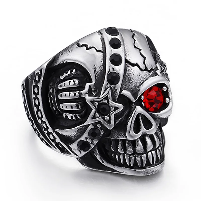 

Skeleton Skull Pirates Ring for Men Red Stone Eye Ring Punk Gothic Vintage Silver Color Stainless Steel Cubic Zirconia Jewelry
