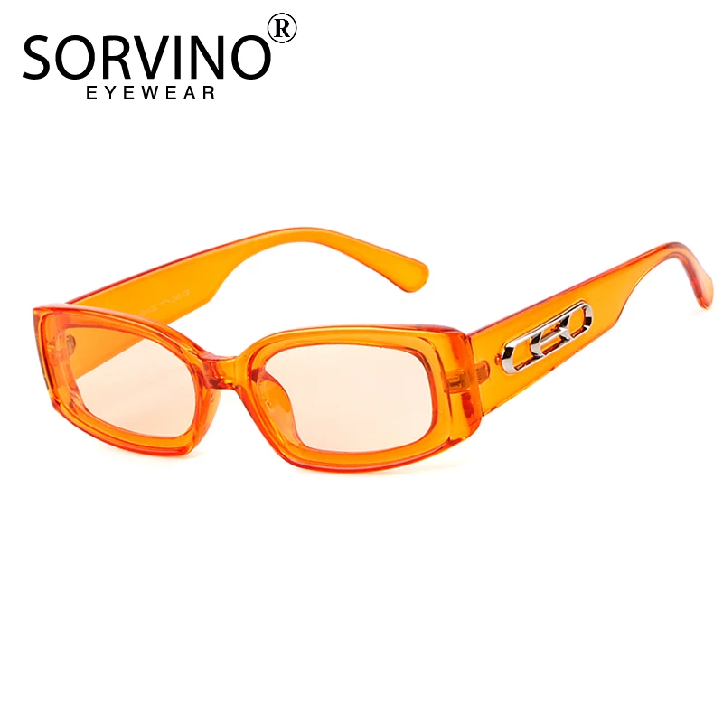 

SORVINO Trendy Small Orange Rectangular Sunglasses Women 2018 90s Retro Lady Tiny Square Rectangle Red Sun Glasses Shades SP104