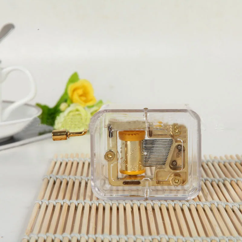 

Acrylic Transparent Hand- Cranking Small Square Box Music Box Melody Box Play Castle in the Sky Tune Christmas Gift