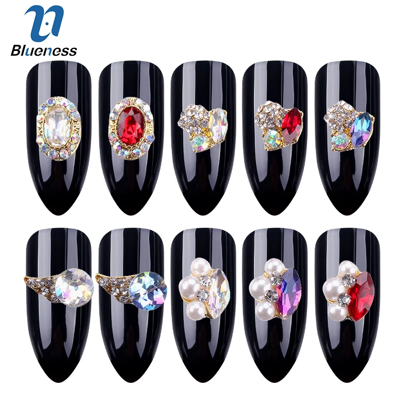 

Blueness 10Pcs/lot Glittter 3D Nails Rhienstones Wing Flower Design Nail Art Decorations Accessories Manciure UV Gel Metal Studs