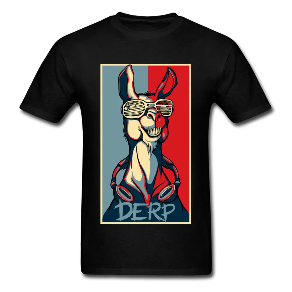 Casual Derp Llama Design Short Sleeve Lovers Day Tees Hip Hop Round Neck 100% Cotton Tee-Shirt Man T-shirts Top Quality Derp Llama black