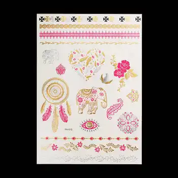 

1PC Flash Metallic Waterproof Tattoo Gold Silver Women Henna GYH-013 Dreamcatcher Elephant Heart Design Temporary Tattoo Sticker