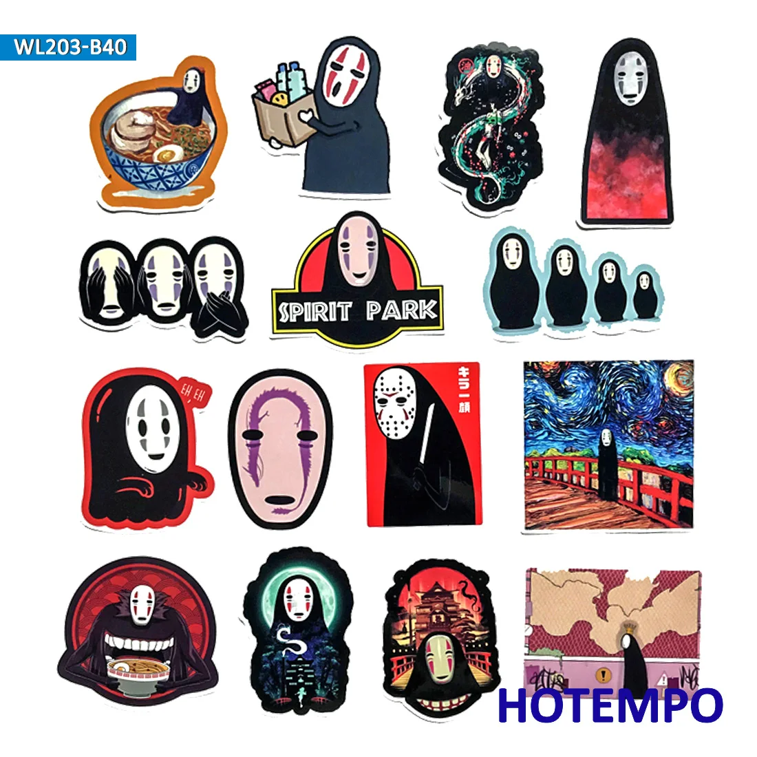 40pcs Anime Spirited Away Cute No Face Men Cartoon Stickers for DIY Mobile Phone Laptop Luggage Guitar Snowboard Decal Stickers
