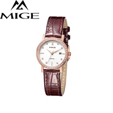Mige 2017 Real New Sale Ladies Watch White Brown Leather Female Clock Waterproof Rose Gold Case ultrathin Quartz Women Watches