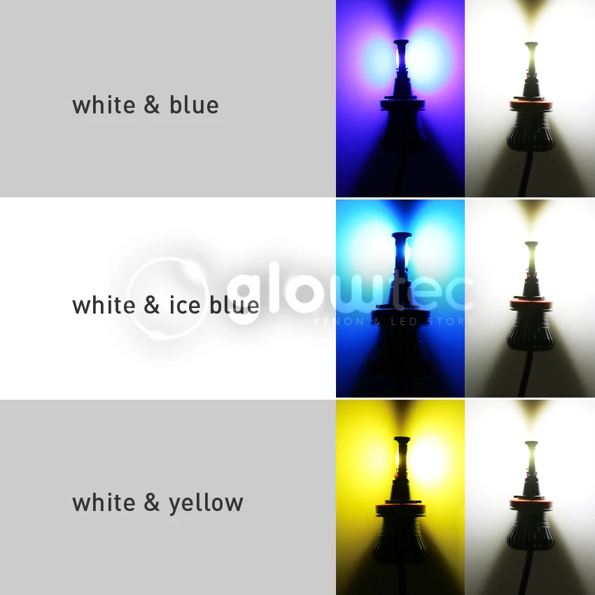 2 шт. двухцветный туман светодиодный лампы H1, H3 H7, H8, H11, 9005,9006 880 881 80 Вт Автомобильная противотуманная фара дальнего света Лампа GLOWTEC
