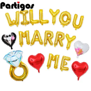 

19 pcs/lot will you marry me letter Diamond Ring air Balloons for bride to be weeding party bridal shower decorations