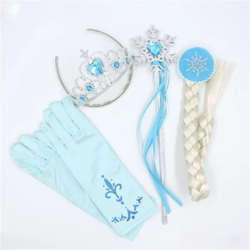 

4Pcs/set 6 Styles Elsa Anna Cosplay toy Princess Accessories Crown Gloves Braid Wig Magic Wand Figure Girl Christmas present