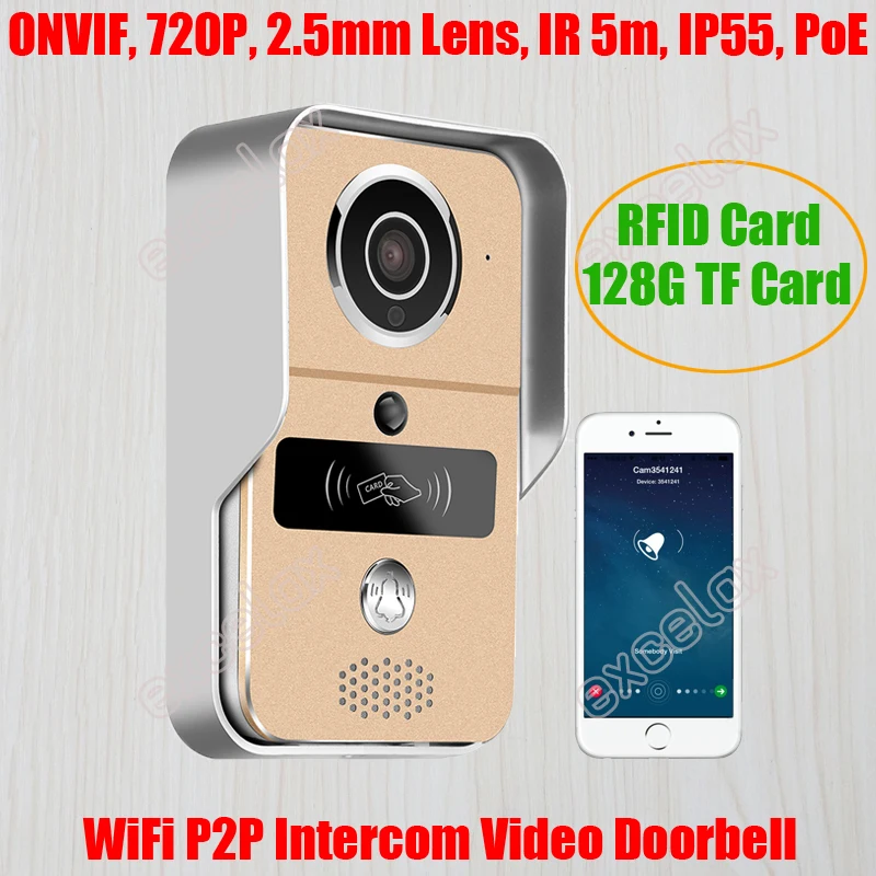 

RFID Card TF Store 720P WiFi Video Doorbell Remote Unlock PoE ONVIF Waterproof Night Wireless Intercom Smart Phone PC Door Bell