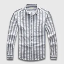 Zecmos Mens Striped Shirts Male Long Sleeve Social Linen Stripe Casual Shirt