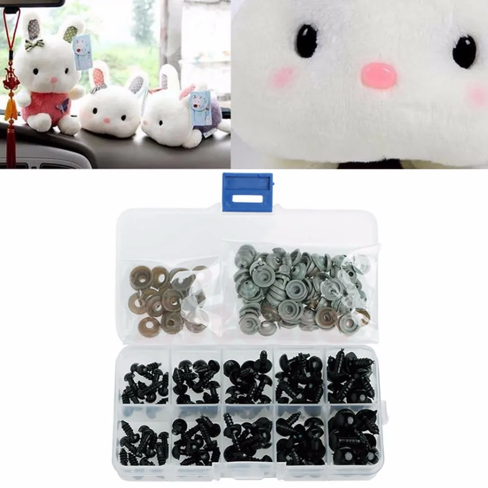 

100pcs 6-12mm Black Plastic Safety Eyes For Toy Bear Doll Animal Puppet Crafts Dolls Accessories