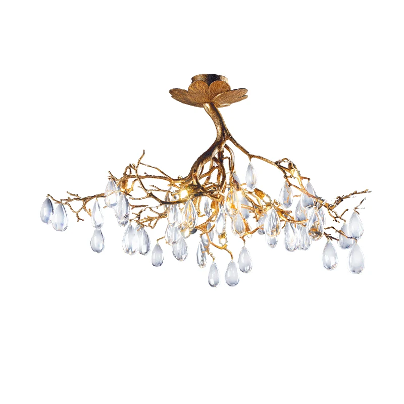 

Phube Lighting Artistic Copper Branches Chandeliers Water Drops Chandelier Light Lighting Hotel Chandeliers Gold Foil Body