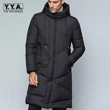Высокое качество, классический черный деловой мужской пуховик, свободный крой, зимняя плотная Теплая мужская куртка, повседневное длинное пальто с капюшоном, парки
