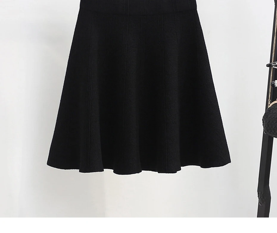 TIGENA Warm Knitted Skirts Womens Autumn Winter Elastic High Waist Pleated Mini Skirt Female Black Khaki Gray Skirt Girls