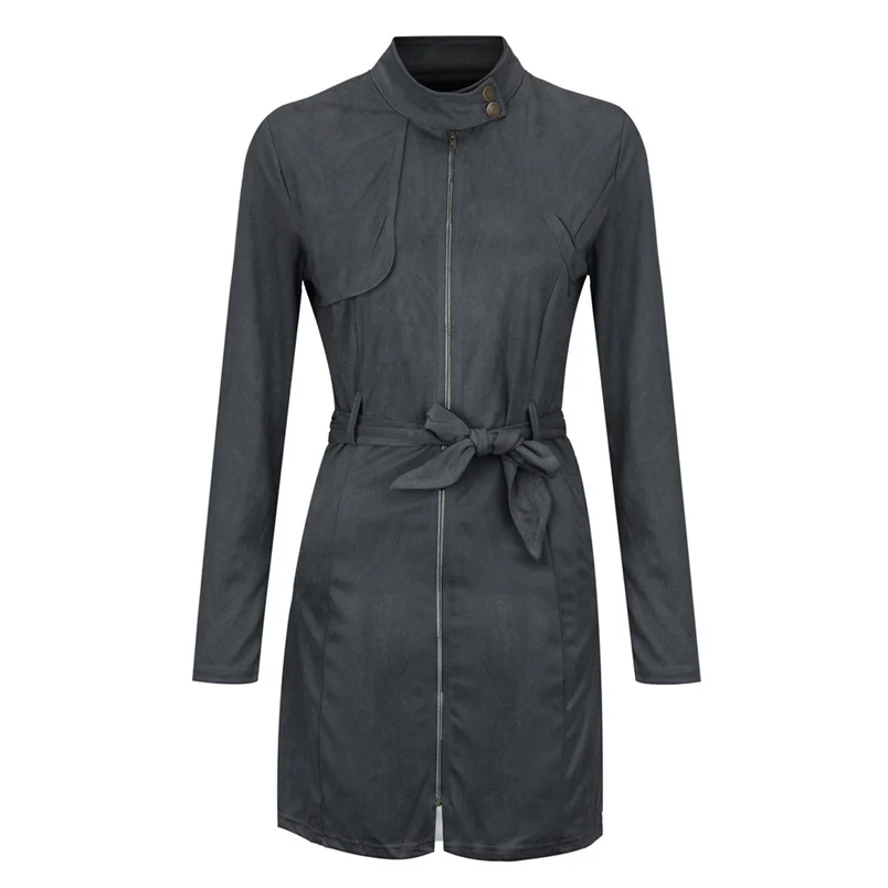 Women Coat 2018 New Hot Sale Fashion Casual Solid Turtleneck Zipper Bow Bandage Windbreaker Long Coat Outerwear Overcoat #O09 (20)