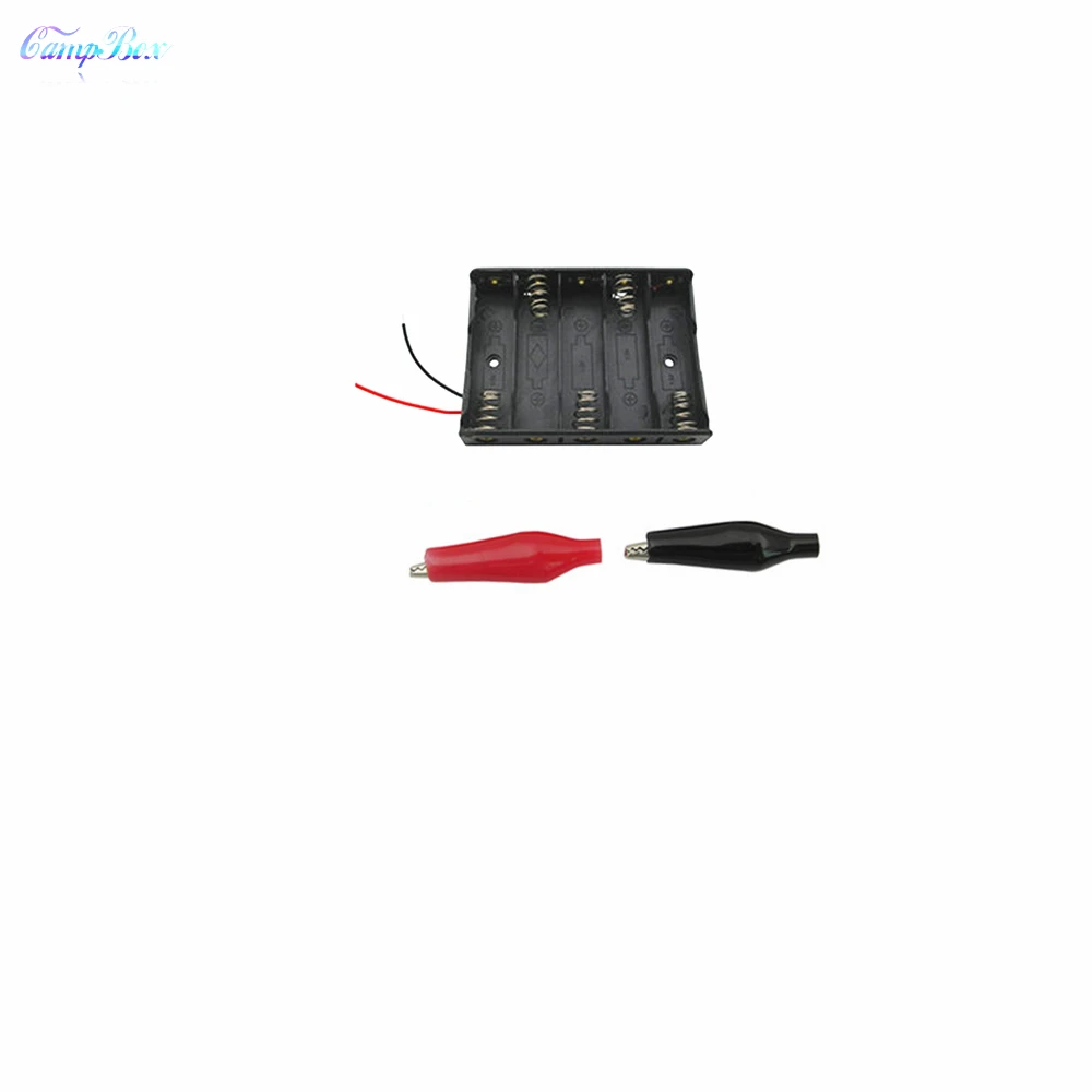 50Pcs 5xAA Battery Case Holder Socket Wire Junction Boxes With 15cm Wires Black Red Crocodile Alligator