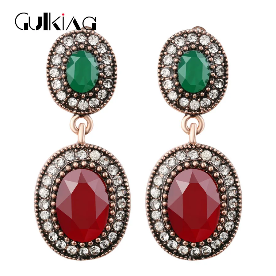 Gulkina Brand Vintage Green Earrings Turkish font b Jewelry b font Bijuterias Max Brincos Pingente Big