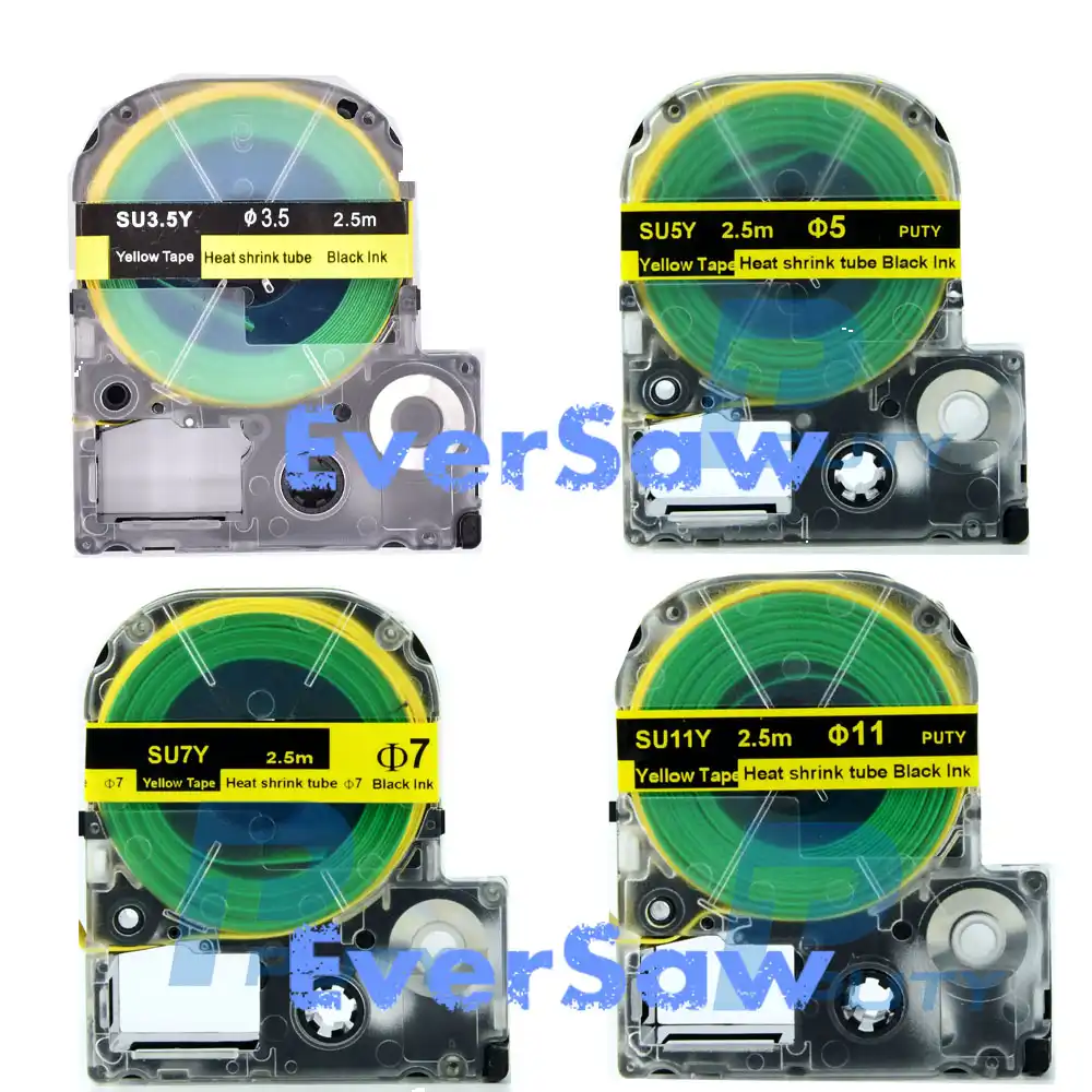 4pk Campuran Kingjim Heat Shrink Tube Tape Su3 5y Su5y Su7y Su11y Black On Yellow Label Maker Untuk Labelworks Lw300 Lw400 Pita Printer Aliexpress