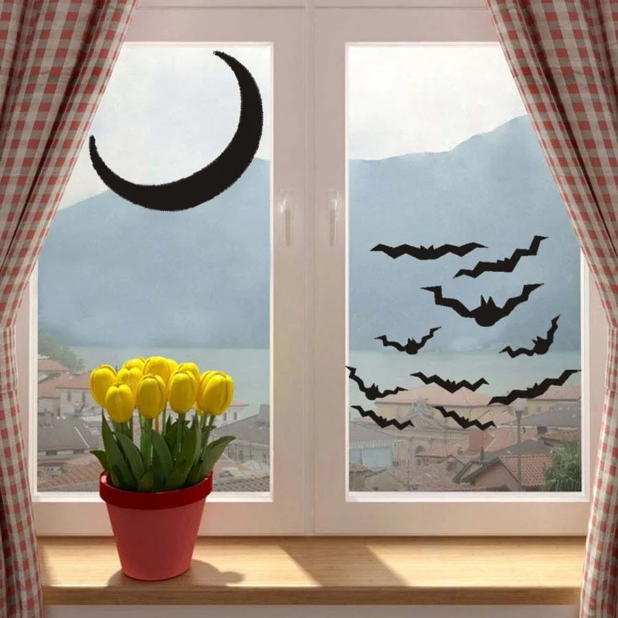 Bats&Moon Halloween Party Window Decals Modern Wall Stickers For Bedroom Living Room Home Decor Waterproof Accessory Wallpaper (3)