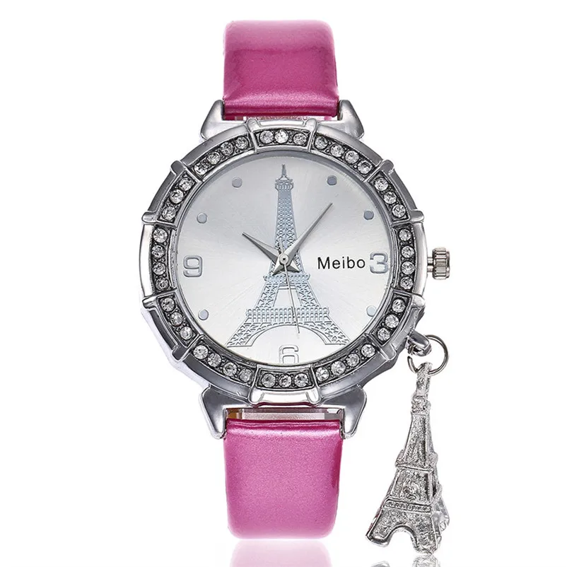 MEIBO women's watches casual watches Quartz Wrist The Eiffel Tower Rhinestone pendant Wrist Watch clock Reloj mujer M08 (2)