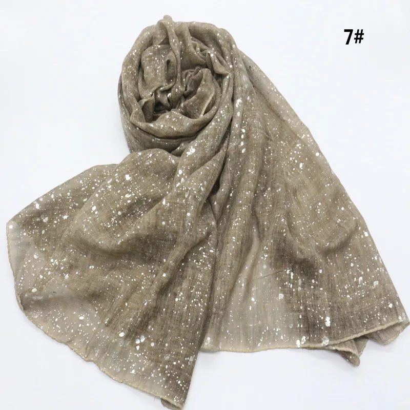 Женский модный однотонный Блестящий шарф из вискозы больших размеров, блестящие шали и палантины, хиджаб из пашмины, мусульманский шарф Sjaal