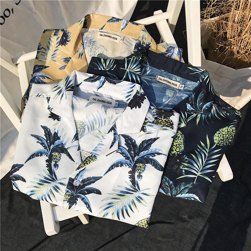 Летняя новая Цветочная рубашка мужская мода повседневная гавайская рубашка Мужская Уличная тенденция дикая Свободная рубашка с короткими