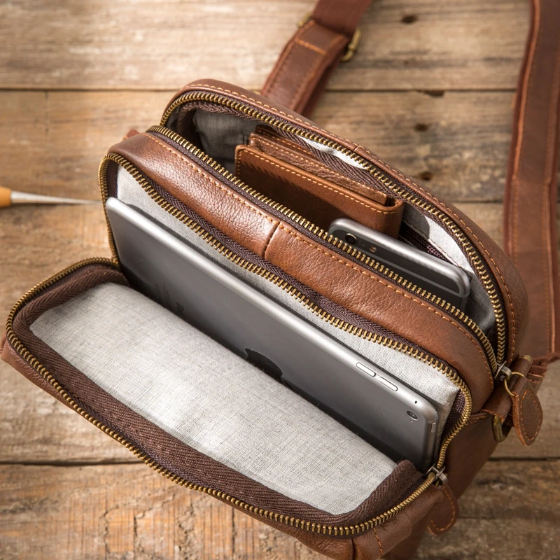 AETOO Original retro leather men bag shoulder bag head layer leather Messenger bag men's cross section casual fashion leather ba