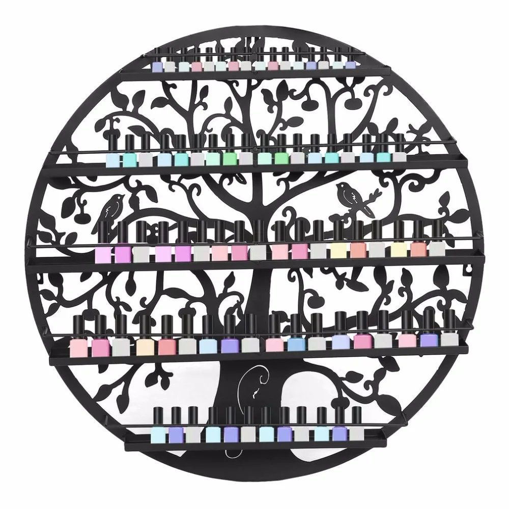 

Professional Iron Round 5/6 Tier Tree Shape Nail Polish Showing Shelf Hanging Wall Mounted Organizer Black Round Metal