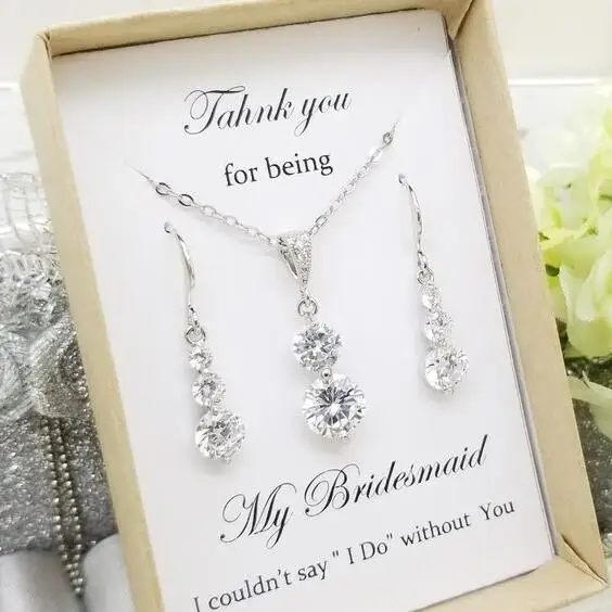 

personalize any text wedding Bridesmaid long circle crystal Earrings necklace sets maid of honour Jewelry Set proposal gifts