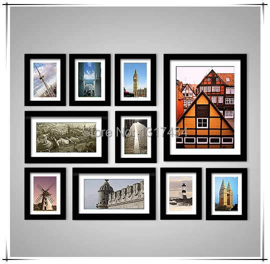 Modern black 10 combinations picture frame wall solid wooden