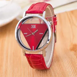 Скелет часы для женщин полые прозрачный треугольники циферблат часы красный розовый красочные наручные часы для девочек сладкий подарок
