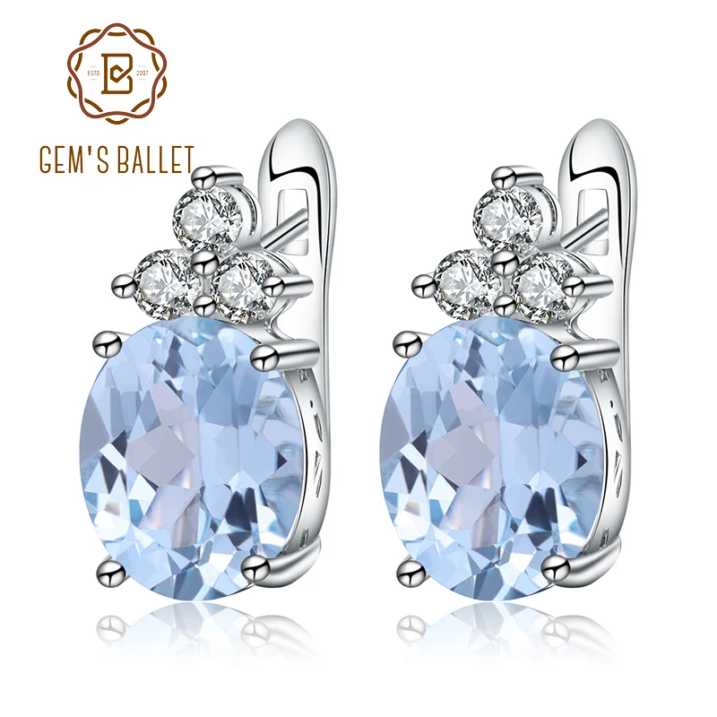 Балетные серьги GEM'S, 6.94Ct, натуральный голубой топаз, камень по месяцу рождения, 925 пробы, серебряные свадебные серьги-гвоздики для женщин, хорошее ювелирное изделие