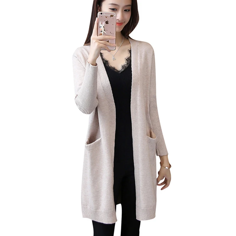Autumn Winter Sweaters Cardigans For Women 2018 New Cashmere Twist Knitwear With Pockets Fashion Solid Slim Female Long Cardigan