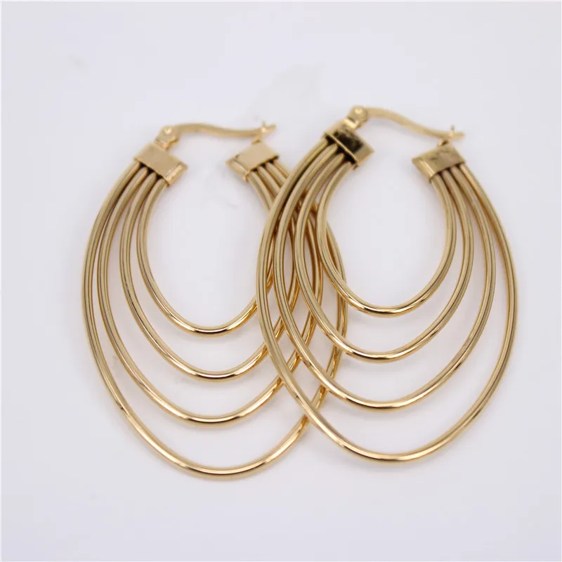 MGUB New design Lightweight stainless steel jewelry gold colors oval Hoop earrings for women LH664