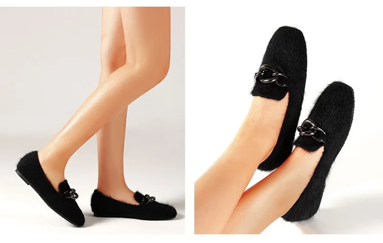 Женская обувь на плоской подошве с мехом; сезон осень-зима; Модные женские лоферы без застежки в Корейском стиле; удобная женская обувь; zapatos mujer chaussures