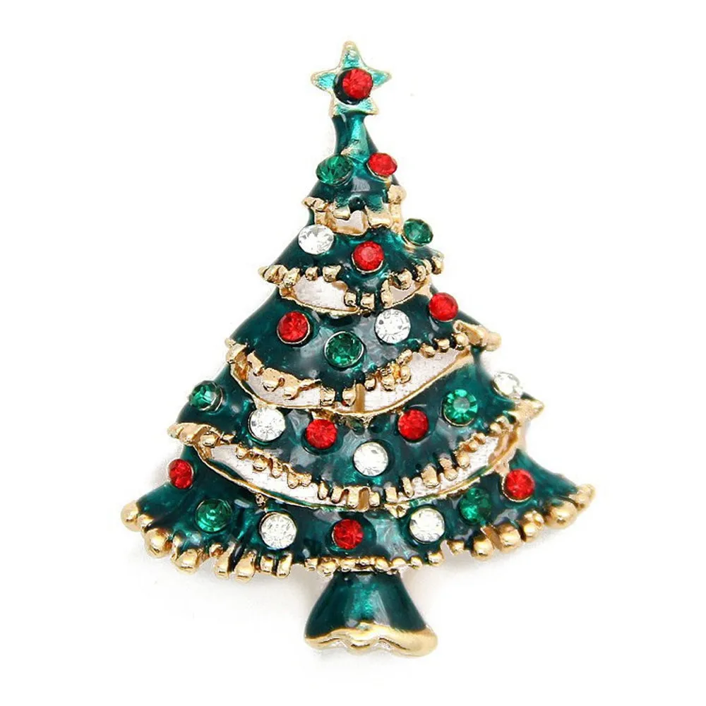 Броши со стразами в виде рождественской елки для женщин, очаровательные рождественские элементы, эмалированная булавка, рождественские подарки