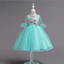 Красивое детское платье для свадебной вечеринки, одежда с рукавами для малышей, бежевое, лавандовое, мятно-зеленое Элегантное свадебное платье