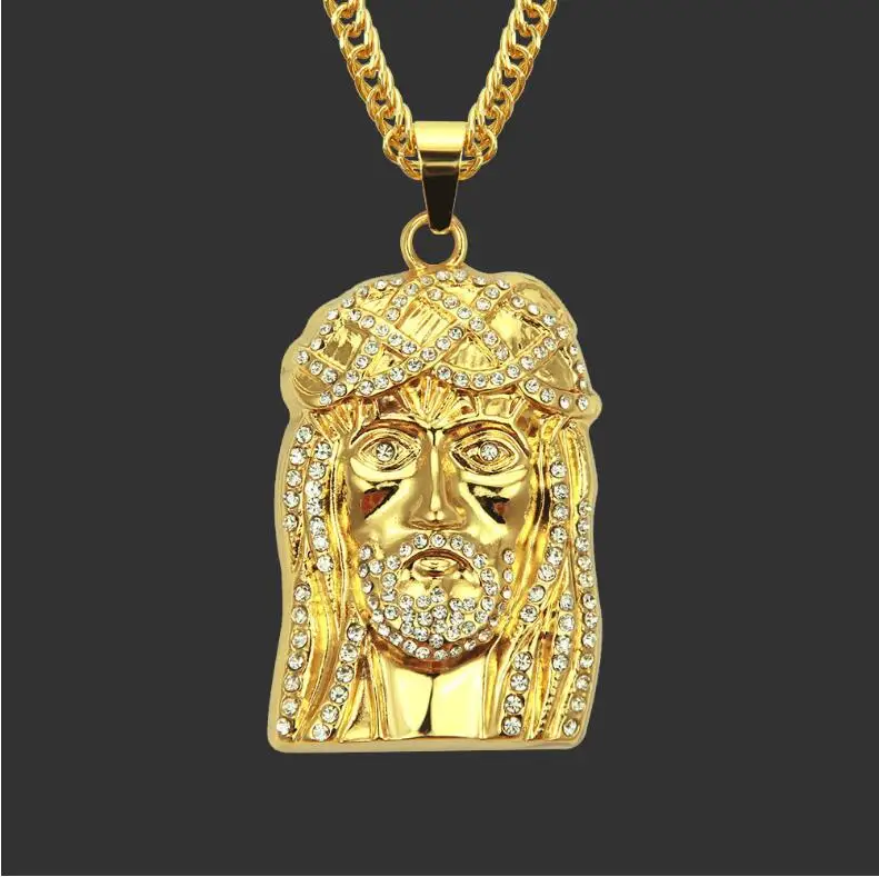 

Mens Zircon Hip Hop gold color Crown Jesus Christ Pendants Necklace Iced Out full zircon Miami bling bling women jewelry gifts