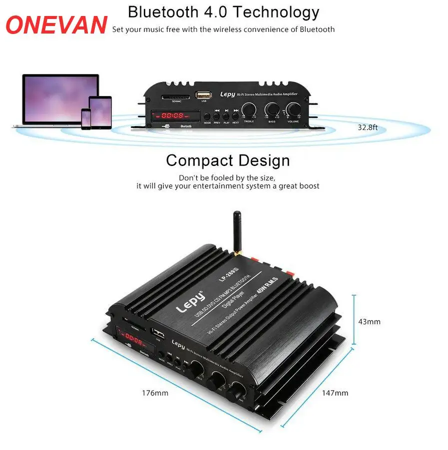 

LP-269S Bluetooth Car Amplifier HiFi Digital Stereo Audio US Plug 2 channel Powerful Sound Compatible With Moto Computer speaker