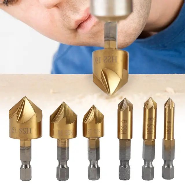 6pcs HSS Chamfer Countersink Chamfer Drill Bit 1/4" Hex Shank 90 Degree