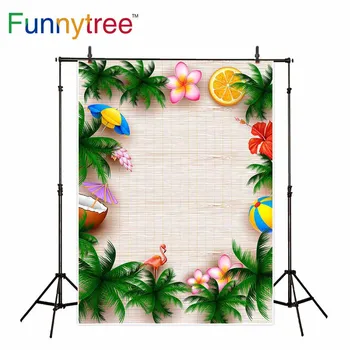 

Funnytree backdrop for photographic studio Flamingos summer flower leaves bamboo mat professional background photocall printed