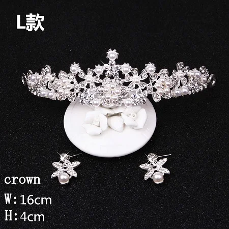 Bridal Hair Accessories Tiara Headdress Headband Hair Clips Women Crystal Pearls Decor Hair Band+earrings Jewelry Wedding (6)